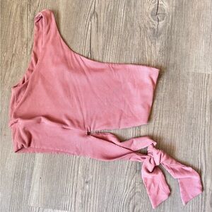 ILLA ILLA Soft Pink Ribbed One Shoulder Tie Crop Tank Top Party Summer